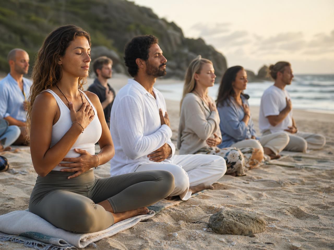 Person meditating by the ocean